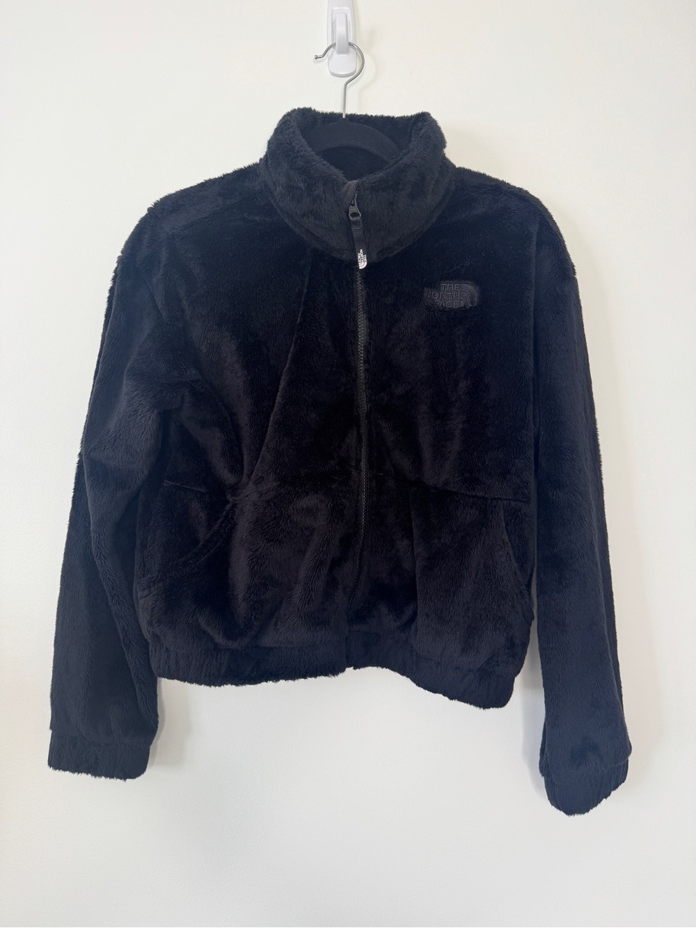 The North Face Kids Osolita Fleece Pile Fuzzy Jacket Coat Full Zip Black Sz XL